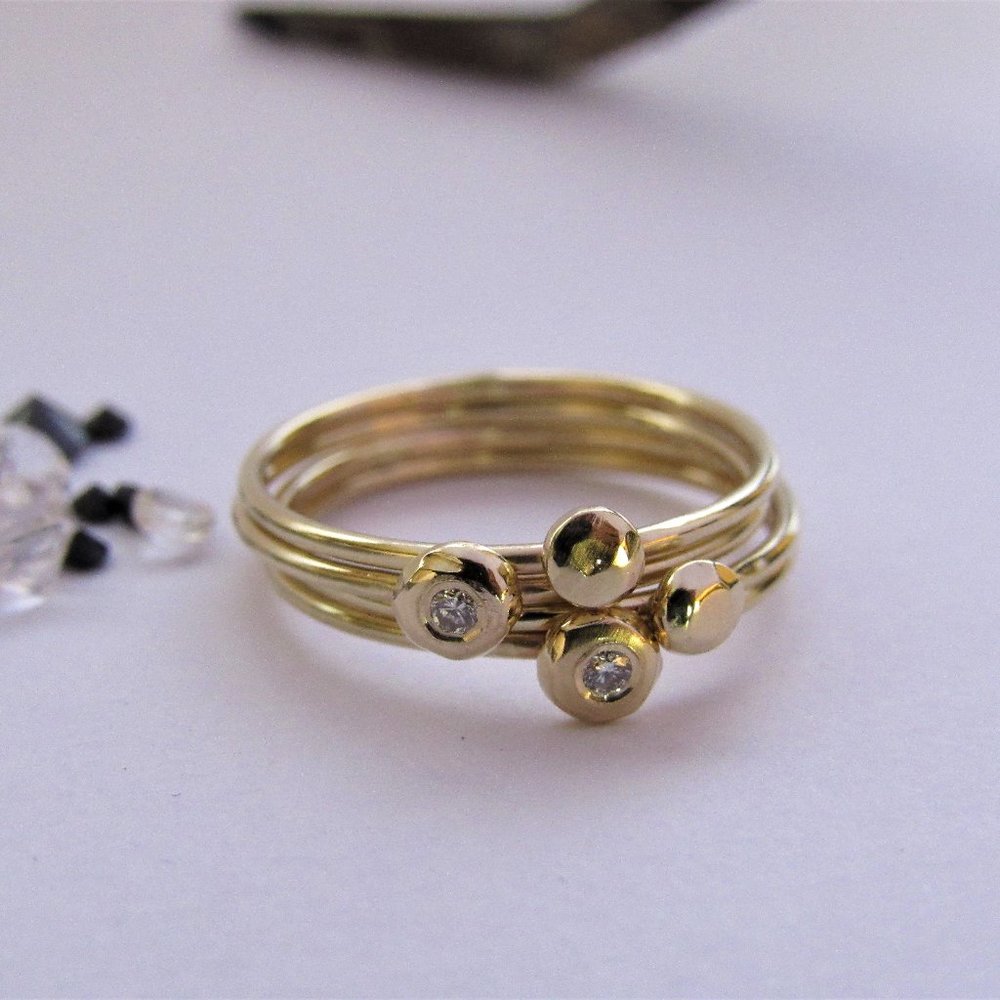 Gold rings. Combination 14k yellow gold rings.